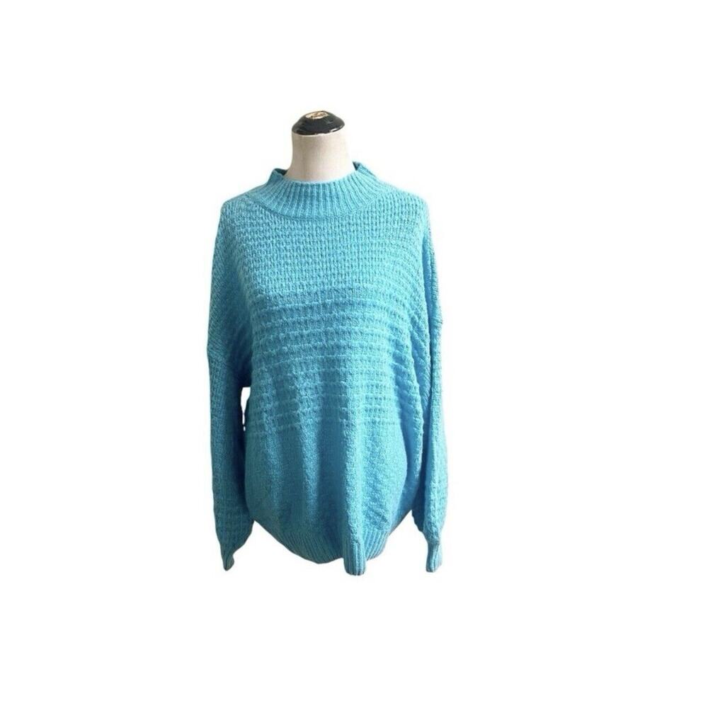 a.n.a. Women’s Waffle Knit Sweater Plus Size 2X NWT Norse Blue Ballon Sleeve